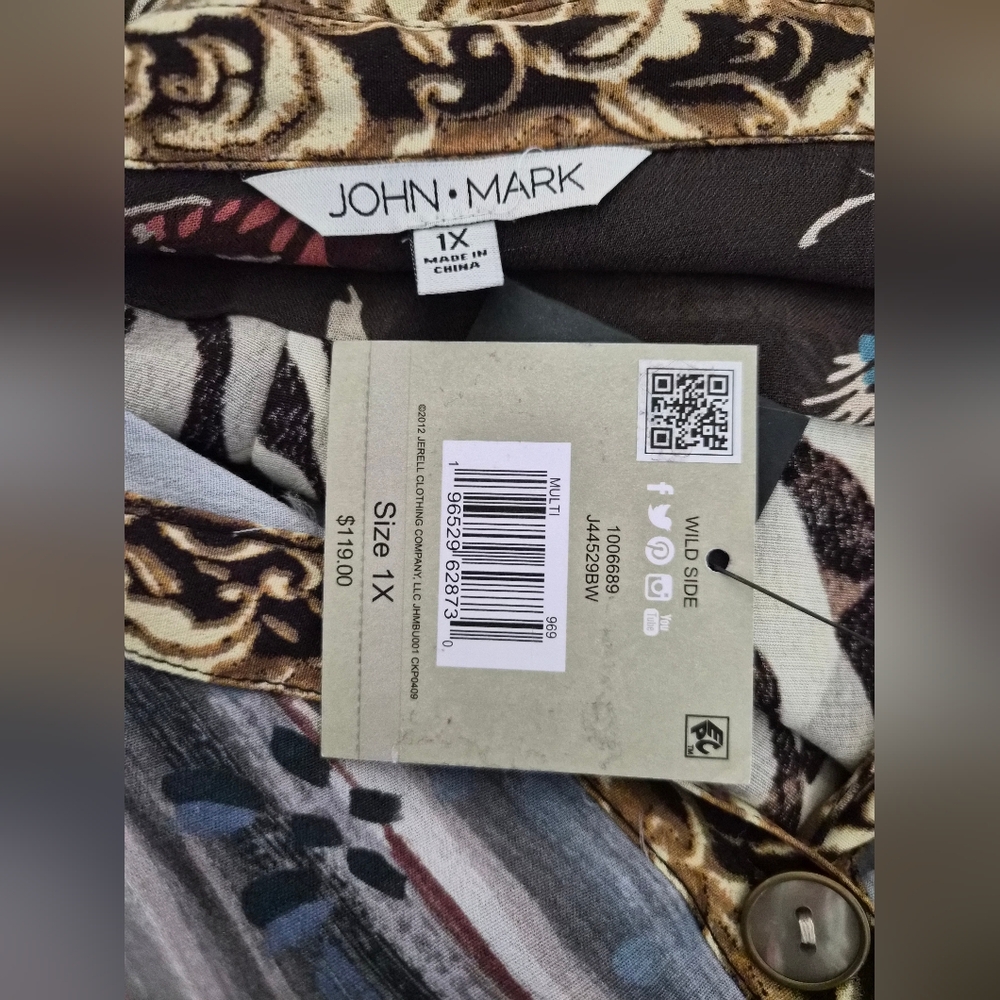 John Mark Mixed Print Patchwork Button Front Tuni… - image 7